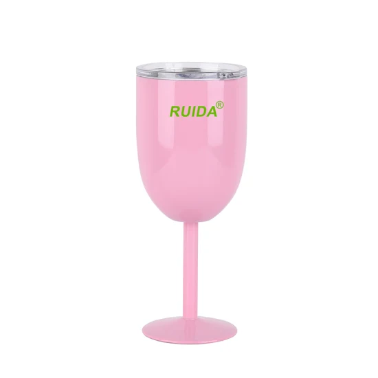 Vaso de vino de cristal de copa de vino de acero inoxidable con diseño personalizado de oro rosa de 10 oz