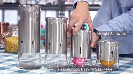 Bote de vidrio con tapa hermética Juego de frascos de almacenamiento de vidrio
