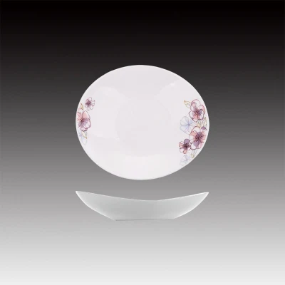 Venta al por mayor, fábrica de China, patrón de flores personalizado, plato de sopa profundo de vidrio de ópalo blanco para uso doméstico, mesa de cena con diseño personalizado