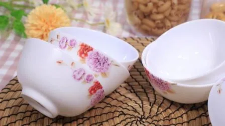 Cuenco de arroz de cristal de ópalo para cena con calcomanía de flores de lujo personalizado OEM de nuevo diseño de 8 pulgadas para restaurantes
