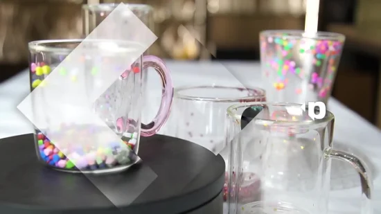 Diseño moderno del vaso de la taza de cristal del café de la pared doble de las latas de cristal grandes claras impresas simples coreanas
